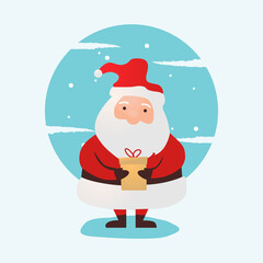 Santa claus cartoon character holding a gift