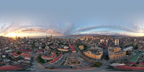 Batumi, Georgia - April 12, 2020: 360 panorama of the city during sunset