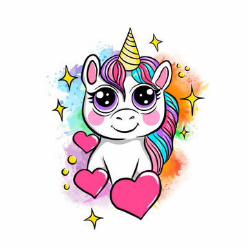 Beautiful unicorn on rainbow splash background, vector illustration