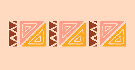 Ethnic pattern concept. Colorful ornament with geometric shapes, triangles and lines. Traditional African design element for logos, social media and fabric printing. Cartoon flat vector illustration