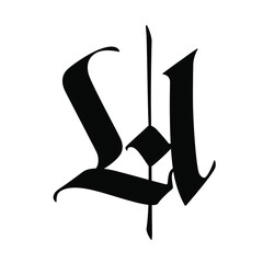 Letter u in the Gothic style. Vector. Alphabet. The symbol is isolated on a white background. Calligraphy and lettering. Medieval Latin letter. Logo for the company. Monogram. Elegant font for a tatto © ae