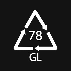 Silver plated glass. Glass recycling code 78 GL. Black Vector illustration