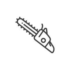 Chainsaw icon. A simple line drawing of a chainsaw or an electric saw for cutting trees. Simple isolated vector on a clean white background.