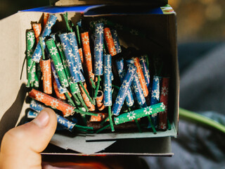 Aerial view of a messy pile of firecrackers.