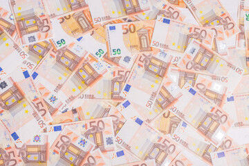 Obraz na płótnie Canvas Background of 50 fifty euro banknotes