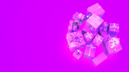 Naklejka premium pink pretty set of presents for xmas holiday - object 3D illustration