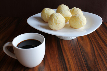 Cheese bread and coffee. Traditional brazilian breakfast.