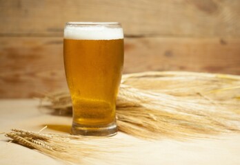 Glass of beer with barley