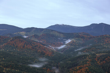 Picturesque view of majestic mountains in autumn