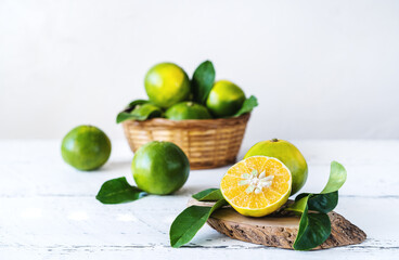 Mapo fruits in basket on the wooden table