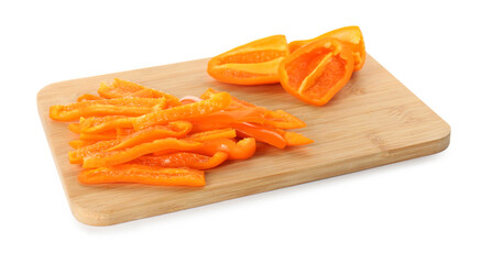 Cut fresh orange bell peppers isolated on white