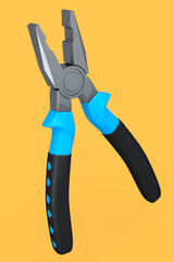 Yellow hand tool pliers for repair and installation on yellow background
