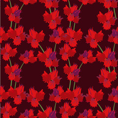 Roselle red flower hand seamless pattern drawn sketch art design element stock vector illustration for web, for print, for packaging design, for product design