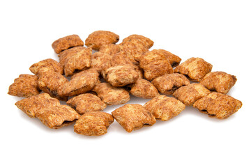 Chocolate cereal pillows pads isolated on the white background