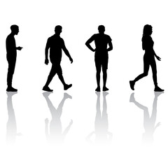 Silhouette Group of People Standing on White Background