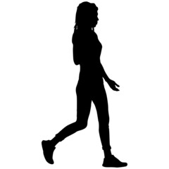 Silhouette of a walking women on a white background