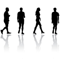 Silhouette Group of People Standing on White Background
