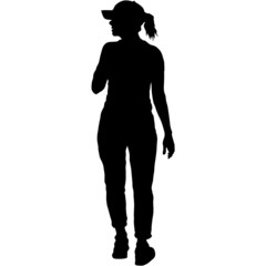 Silhouette of a walking women on a white background