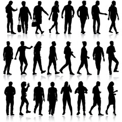 Silhouette Group of People Standing on White Background