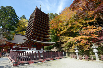 秋の談山神社　十三重塔　奈良県桜井市多武峰