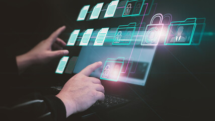 Cyber security expert working on tablet, IT engineer working on protecting network against cyberattack from hackers on internet. Secure access for online privacy and personal data protection.