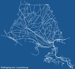 Detailed technical drawing navigation urban street roads map on blue background of the district Rollingergrund Quarter of the Luxembourgish capital city of Luxembourg City, Luxembourg