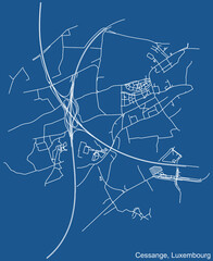 Detailed technical drawing navigation urban street roads map on blue background of the district Cessange Quarter of the Luxembourgish capital city of Luxembourg City, Luxembourg
