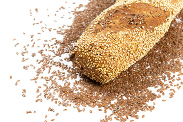 copy space dietary rye bread with flax seeds, sesame seeds and vegetables. Gluten Free Bread. Healthy food, delicious breakfast, organic product. Low-calorie flour product