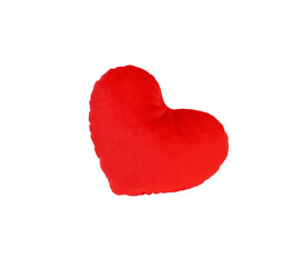 Red, soft heart made of soft fabric isolated on a white background