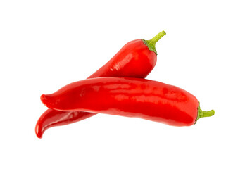 Two red sweet peppers isolated on a white background.