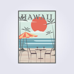 summer beach retro vintage poster, leisure in the island
