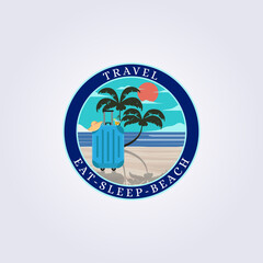 Obraz premium vintage beach travel, hawaii, california, bali, suitcase adventure logo vector illustration poster sticker template background badge emblem design