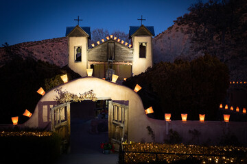 Christmas at a lantern candlelit chapel sanctuary in the hills of New Mexico