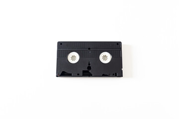 Old video cassette isolated on white background. Flat lay, overhead view, top view.