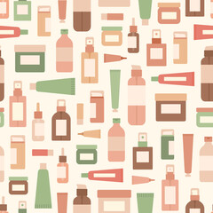 Skincare beauty products vector hand drawn pattern - 470184912