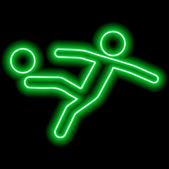 Neon green outline of a soccer player who hits the ball on black background