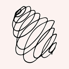 Spiral symbol hand painted ink pen line doodle sketch. Concentric curvy shape, swirling swash isolated on white background. Movement, endless time, cycle concept. Vector illustration