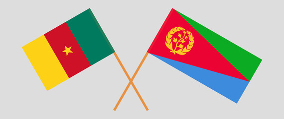 Crossed flags of Cameroon and Eritrea. Official colors. Correct proportion