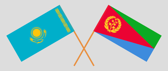 Crossed flags of Kazakhstan and Eritrea. Official colors. Correct proportion
