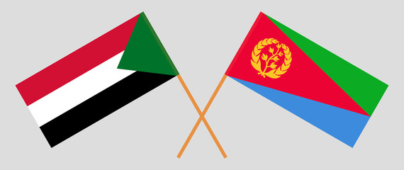 Crossed flags of the Sudan and Eritrea. Official colors. Correct proportion