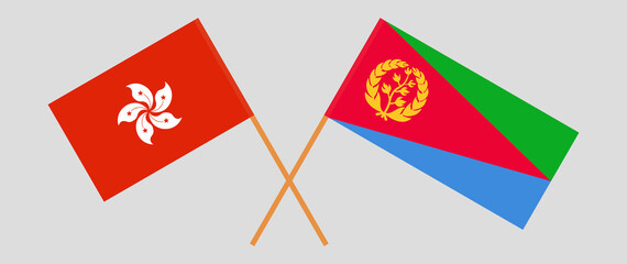 Crossed flags of Hong Kong and Eritrea. Official colors. Correct proportion