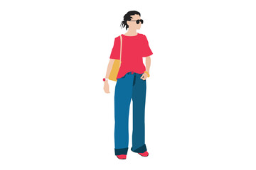 Vector illustration of casual women posing on the sidewalk