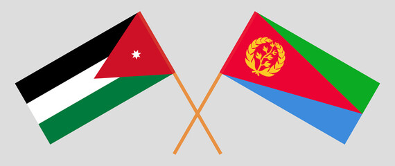 Crossed flags of Jordan and Eritrea. Official colors. Correct proportion