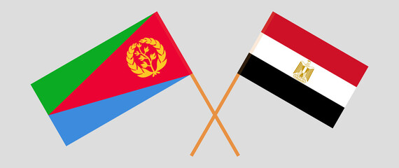 Crossed flags of Eritrea and Egypt. Official colors. Correct proportion