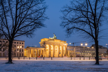 Brandenburg Gate at night in winter, Berlin, Germany