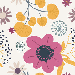 Seamless vector floral pattern with leaves. Bright botanical background.