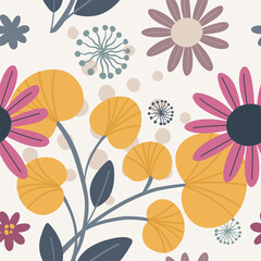 Seamless vector floral pattern with leaves. Bright botanical background.