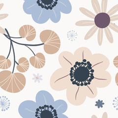 Seamless vector floral pattern with leaves. Bright botanical background.