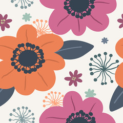 Seamless vector floral pattern with leaves. Bright botanical background.