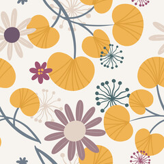 Seamless vector floral pattern with leaves. Bright botanical background.